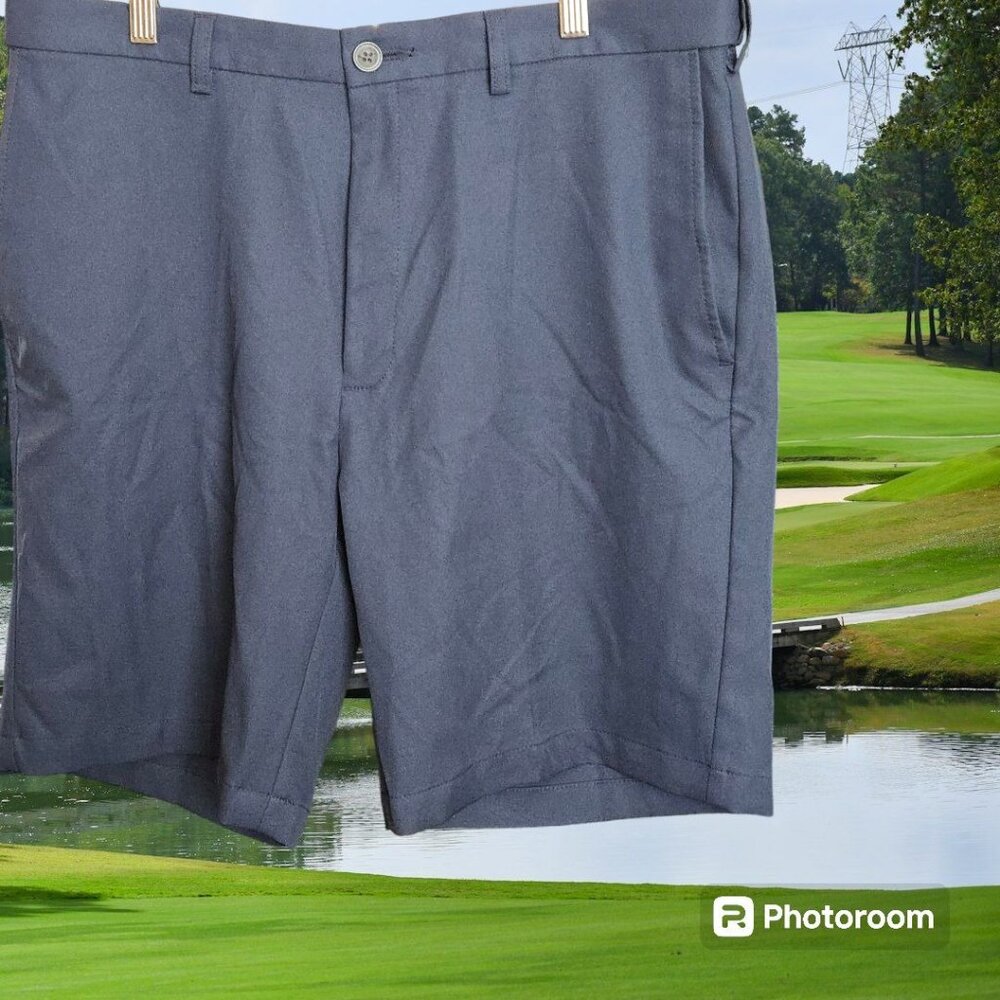 Haggar Cool 18 PRO Golf Shorts Navy Sz 36 Adjustable Waist Zipper Close EUC